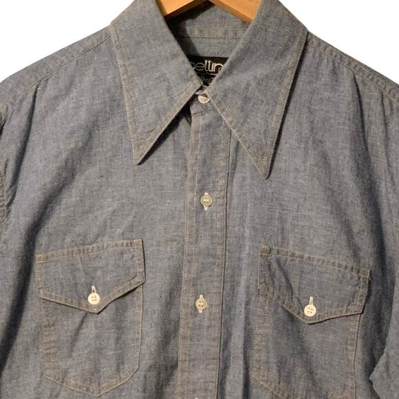 Vintage 70's 80's Cellini blue button up sz L - Picture 9 of 9